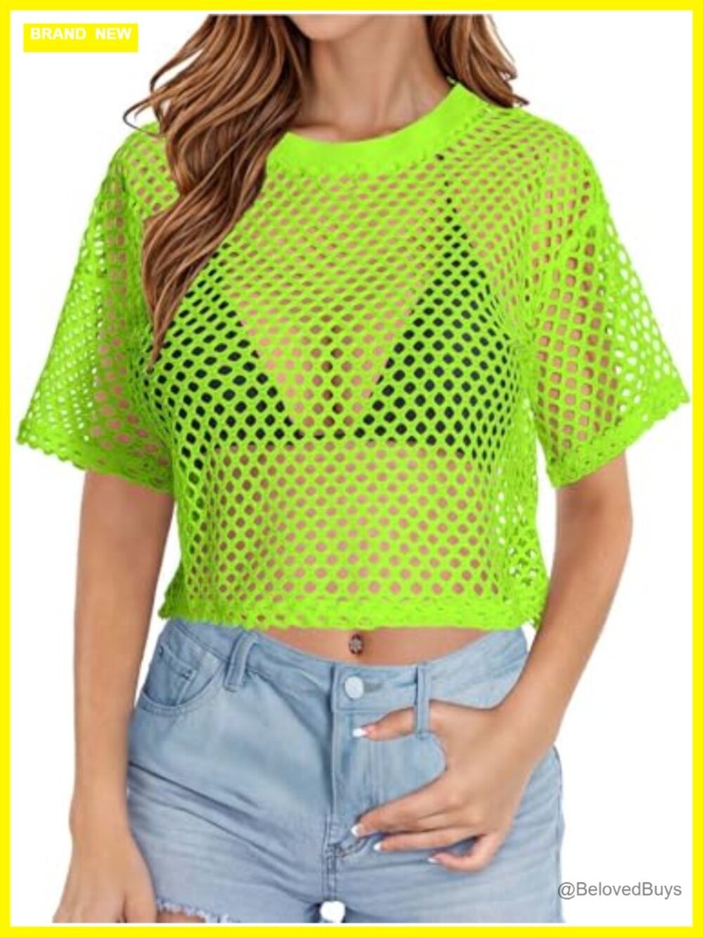 Women's Sheer Fishnet Mesh Crop Top Short Sleeve See Through Tee